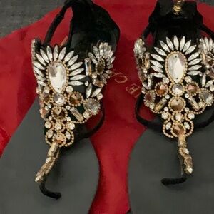 RENE CAOVILLA black suede jeweled gladiator style sandals, gorgeous eu 41 10